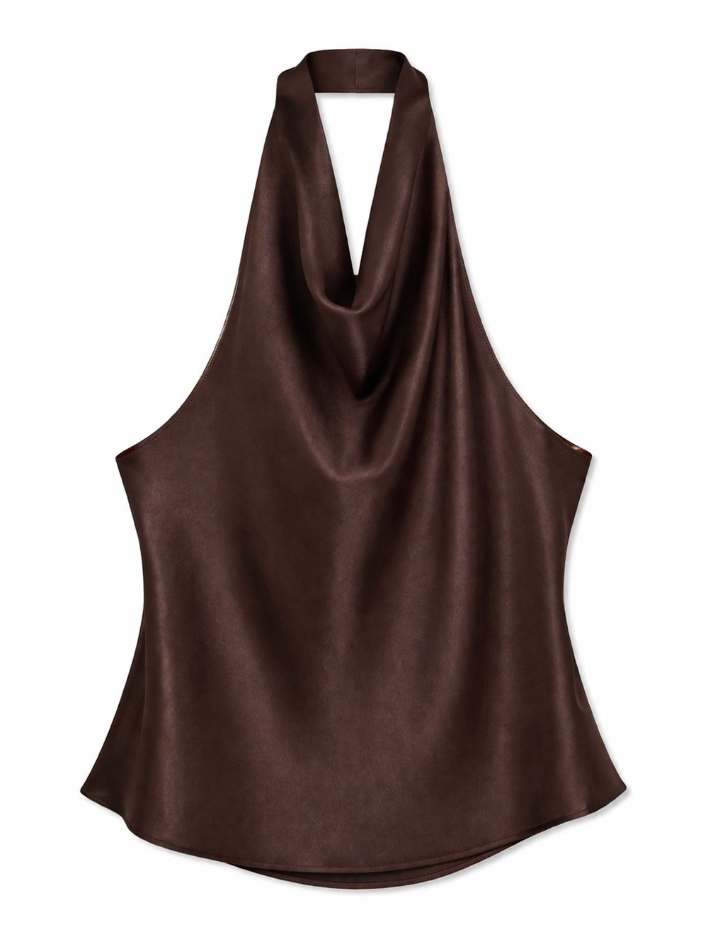 Zara Brown Satin Halter Cowl Neck Camisole